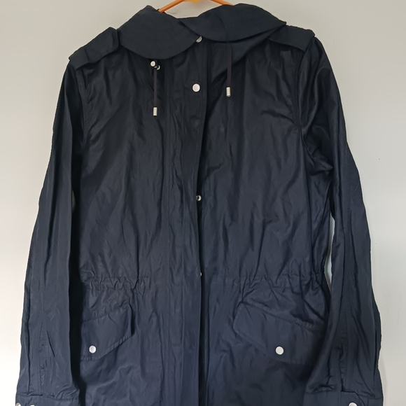 TALBOTS Jacket Women's Waxed Hooded Canvas, Sz 10 Mdnight Blue - Picture 1 of 10